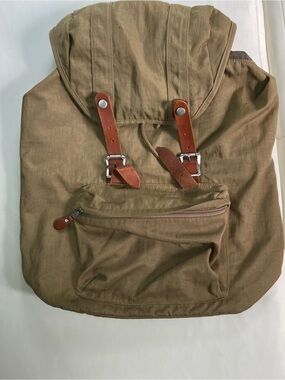 J.Crew Harwick Olive Green Nylon Backpack w/ Leather Trim